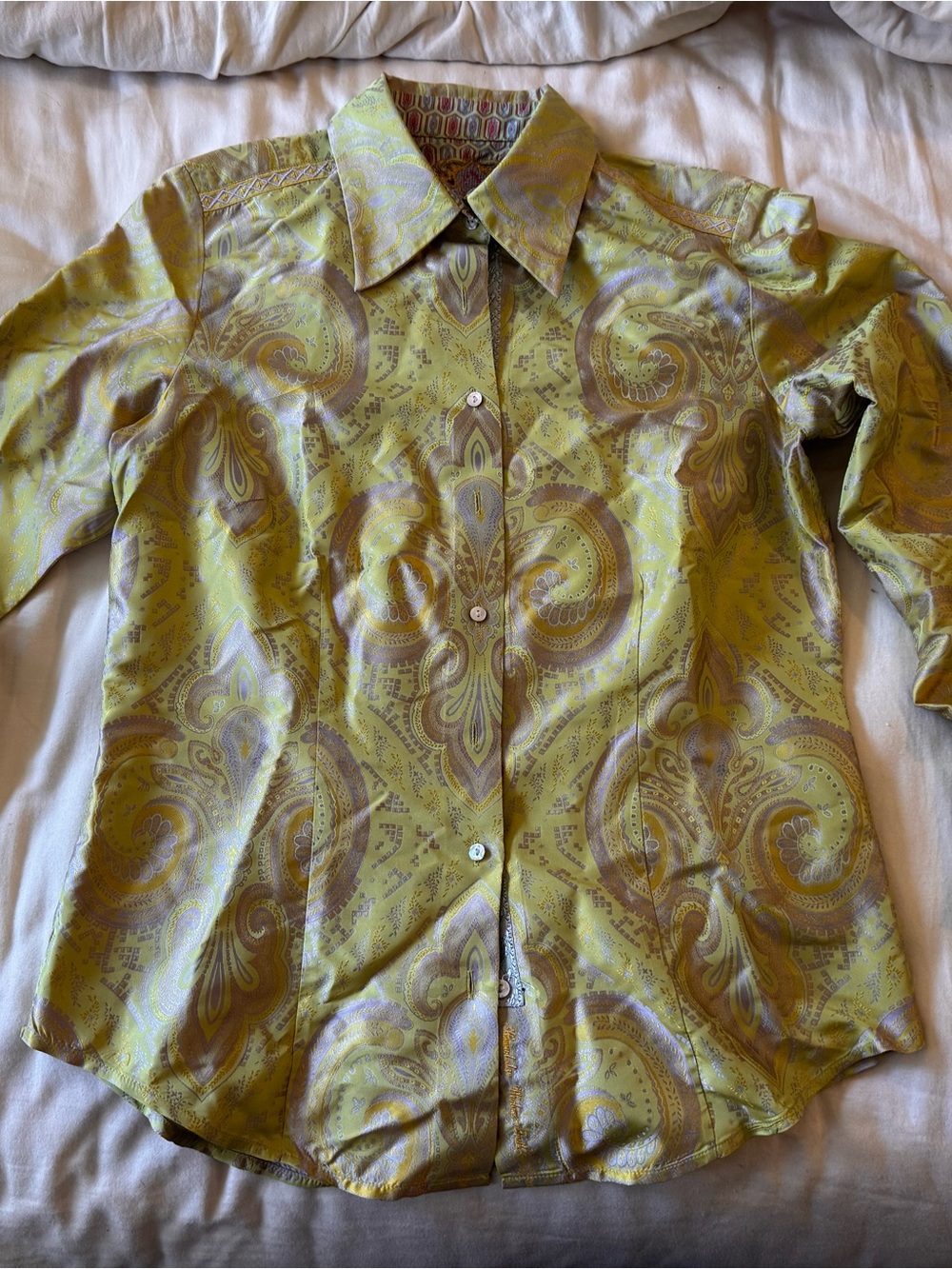 Robert Graham Women's Paisley Button-Down Shirt - Chartreuse and Taupe